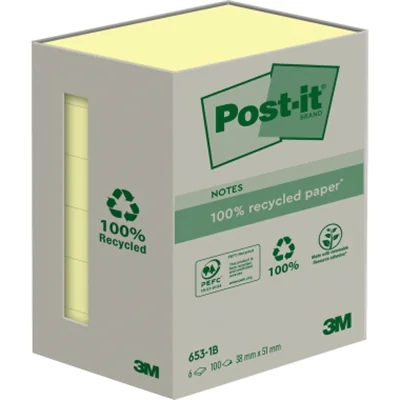 Post-it Haftnotiz Recycling Notes 653-1B 51x38mm gelb 6 St./Pack. Post-it Haftnotiz Recycling Notes 653-1B 51x38mm gelb 6 St./Pack.