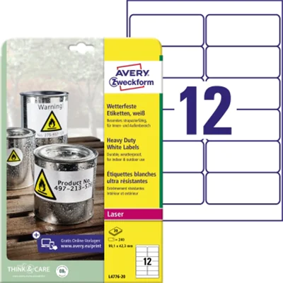 Avery Zweckform Folienetikett L4776-20 99,1x42,3mm 240 St./Pack. Avery Zweckform Folienetikett L4776-20 99,1x42,3mm 240 St./Pack.
