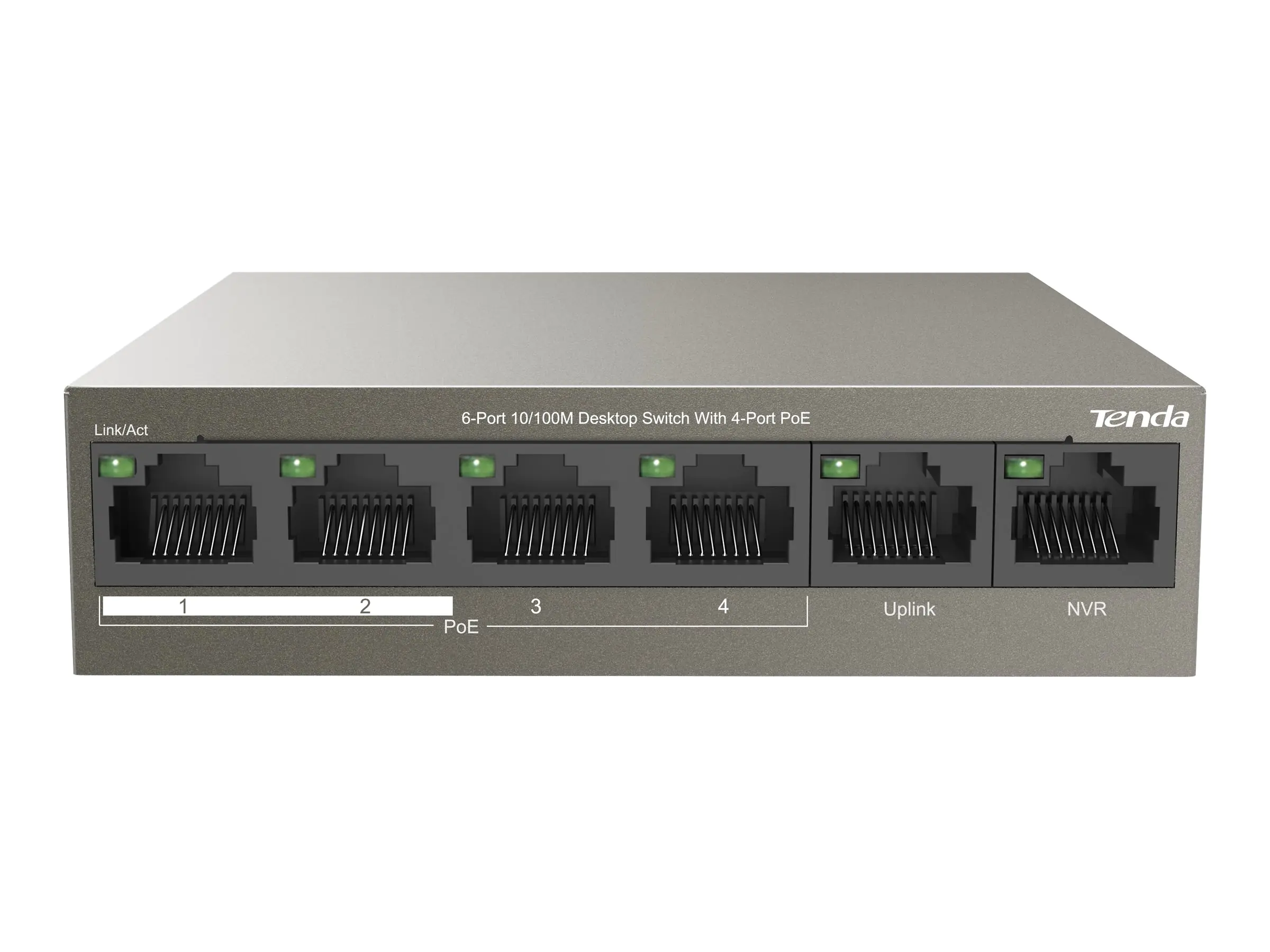 Tenda TEF1106P-4-63W - Switch - unmanaged - 4 x 10/100 (PoE+) + 2 x 10/100 (Uplink) - Desktop - PoE+ (63 W)