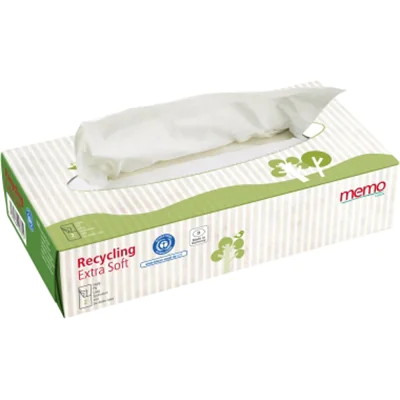 memo Kosmetiktuch Recycling Extra Soft 21 x 20,5 cm (B x H) Papier, 100 % recycelt weiß 100 St./Pack. memo Kosmetiktuch Recycling Extra Soft 21 x 20,5 cm (B x H) Papier, 100 % recycelt weiß 100 St./Pack.