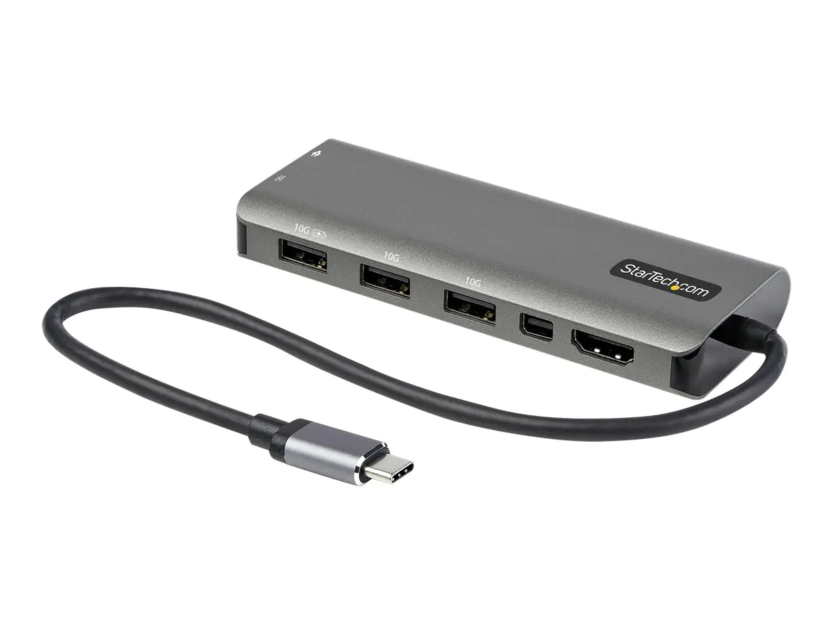 StarTech USB-C Multiport Adapter - USB-C auf HDMI oder Mini DisplayPort 4K 60Hz, 100W Power Delivery Pass-Through, 4-Port 10 Gbit/s USB Hub - USB Typ-C Mini Dock - 30cm Kabel (DKT31CMDPHPD) - Dockingstation - USB-C / Thunderbolt 3 - HDMI, Mini DP