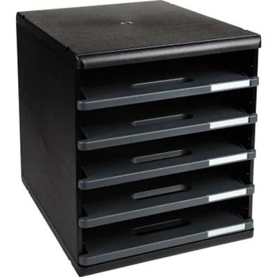 Exacompta Schubladenbox MODULO 5 Schubladen DIN A4+ Polystyrol Gehäusefarbe: schwarz Farbe der Schublade: dunkelgrau Exacompta Schubladenbox MODULO 5 Schubladen DIN A4+ Polystyrol Gehäusefarbe: schwarz Farbe der Schublade: dunkelgrau