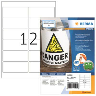 HERMA Etikett Outdoor 9538 99,1x42,3mm weiß 480 St./Pack. HERMA Etikett Outdoor 9538 99,1x42,3mm weiß 480 St./Pack.