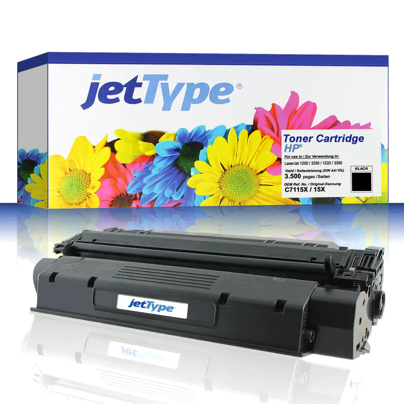 jetType Toner kompatibel zu HP C7115X 15X schwarz 3.500 Seiten Große Füllmenge 1 Stück jetType Toner kompatibel zu HP C7115X 15X schwarz 3.500 Seiten Große Füllmenge 1 Stück