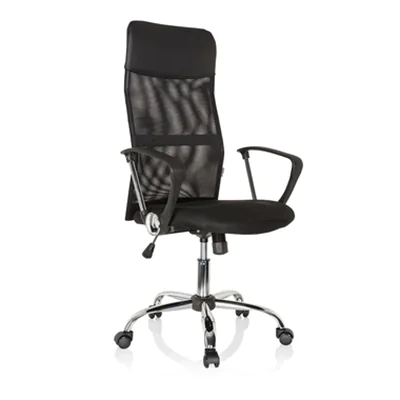 hjh OFFICE Chefsessel PURE NET 48-54cm Wippmechanik mit Armlehnen Rolle hart gebremst (für Teppichboden) Metall, verchromt schwarz