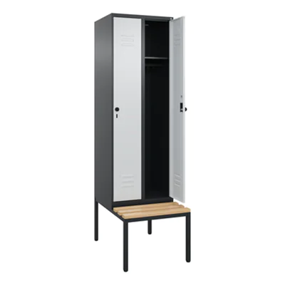 C+P Kleiderspind Classic PLUS 600 x 2.120 x 815 mm (B x H x T) 2 Abteile Stahl/Holz Farbe der Front: lichtgrau Farbe des Korpus: schwarzgrau