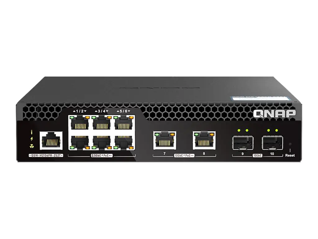 QNAP - Switch - halbe Breite - managed - 10 x 2.5GBase-T + 2 x 10 Gigabit SFP+ + 6 x 2.5GBase-T + 2 x 10 Gigabit Ethernet - PoE++ (310 W)