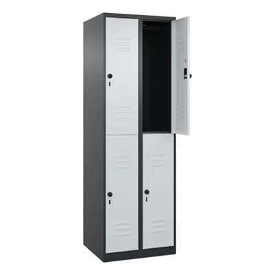 C+P Kleiderspind Classic PLUS 600 x 1.850 x 500 mm (B x H x T) 2 Abteile Stahl Farbe der Front: lichtgrau Farbe des Korpus: schwarzgrau