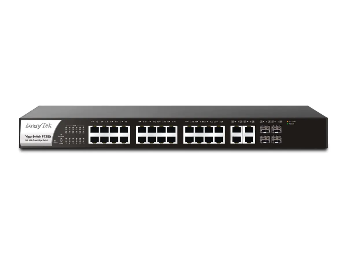 Draytek VigorSwitch P1281x - Switch - Smart - 24 x 10/100/1000 (PoE+) VSWITCHP1281X-DE-AT-CH