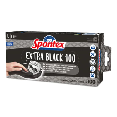 Spontex Einweghandschuhe Extra Black 8 VinylSTRAPAZIERFÄHIG schwarz 100 St./Pack. Spontex Einweghandschuhe Extra Black 8 VinylSTRAPAZIERFÄHIG schwarz 100 St./Pack.
