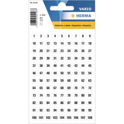 HERMA Zahlen 4128 8mm 1-540 Papier ws sw 540 St./Pack. HERMA Zahlen 4128 8mm 1-540 Papier ws sw 540 St./Pack.