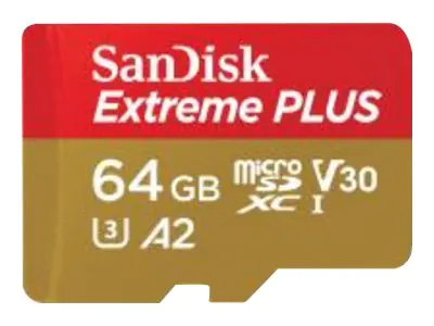 SanDisk Extreme PLUS - Flash-Speicherkarte (microSDXC-an-SD-Adapter inbegriffen) - 64 GB - A2 / Video Class V30 / UHS-I U3 / Class10 - microSDXC UHS-I SanDisk Extreme PLUS - Flash-Speicherkarte (microSDXC-an-SD-Adapter inbegriffen) - 64 GB - A2 / Video Class V30 / UHS-I U3 / Class10 - microSDXC UHS-I