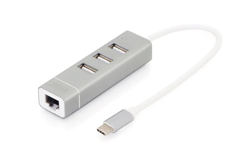 DIGITUS USB Typ-C 3-Port Hub + Fast Ethernet LAN-Adapter DA-70253