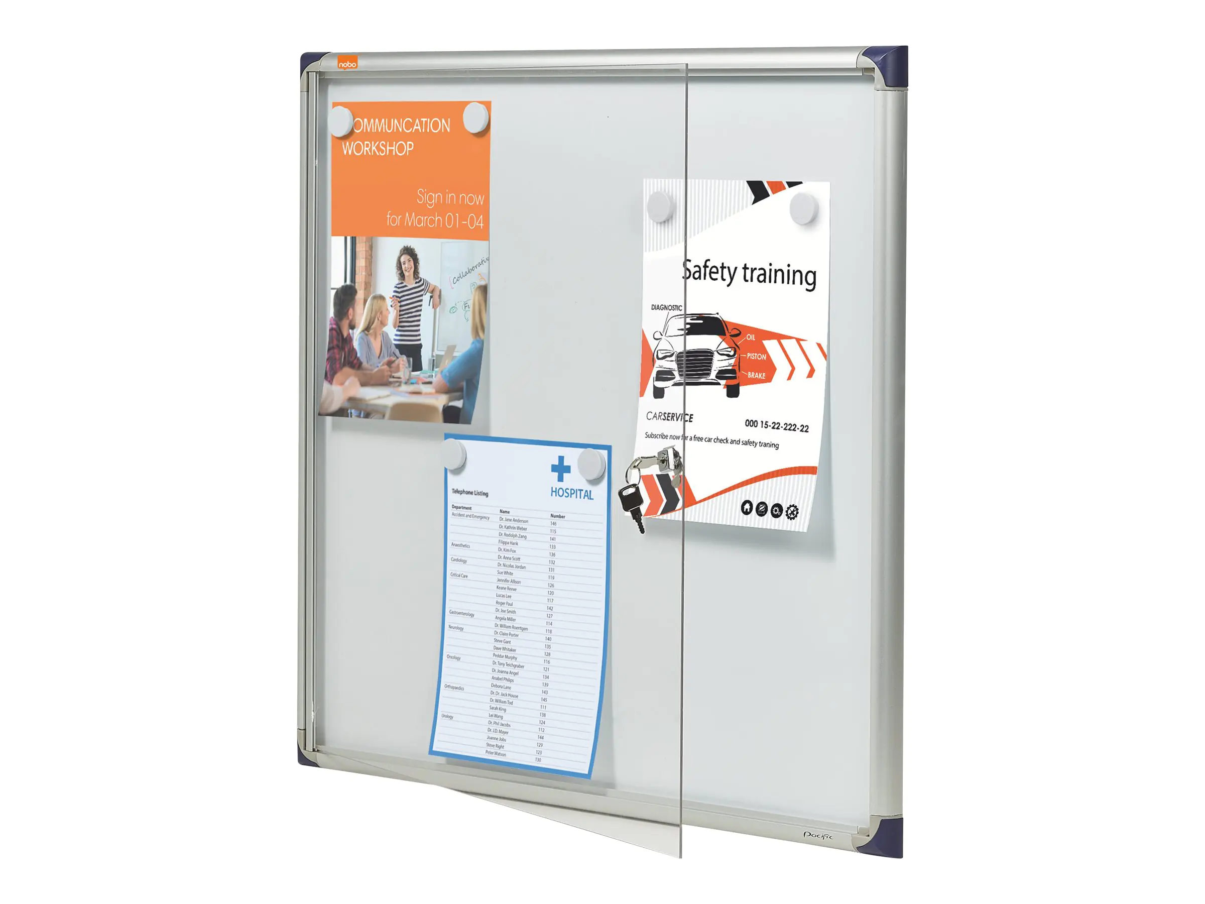 Nobo Schaukasten 1900847 68x73x 2,2cm innen 6 x DIN A4 weiß/silber