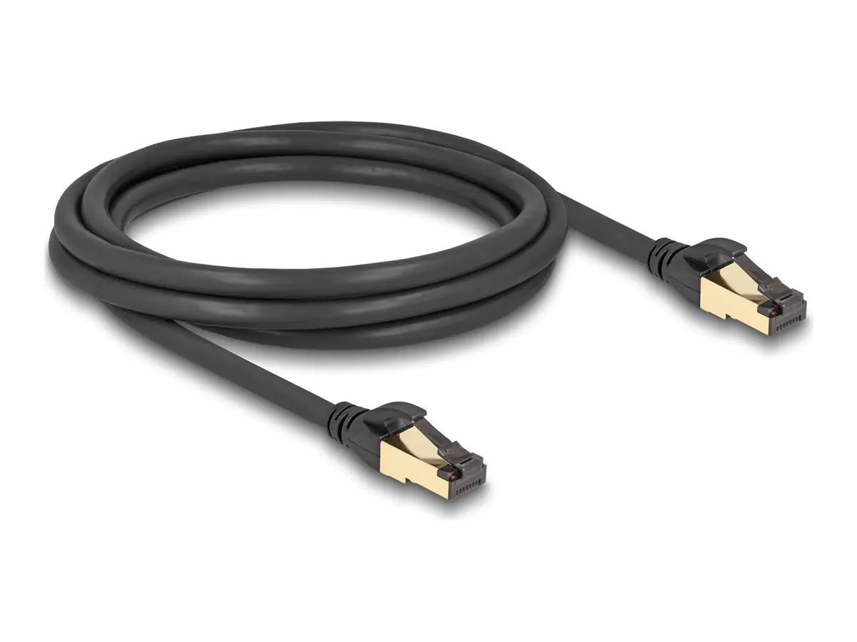 Delock - Netzwerkkabel - RJ-45 (M) zu RJ-45 (M) - 2 m - 6 mm - S/FTP - CAT 7 (Kabel) / CAT 6a (Anschlüsse) - im Freien, ohne Haken - Schwarz