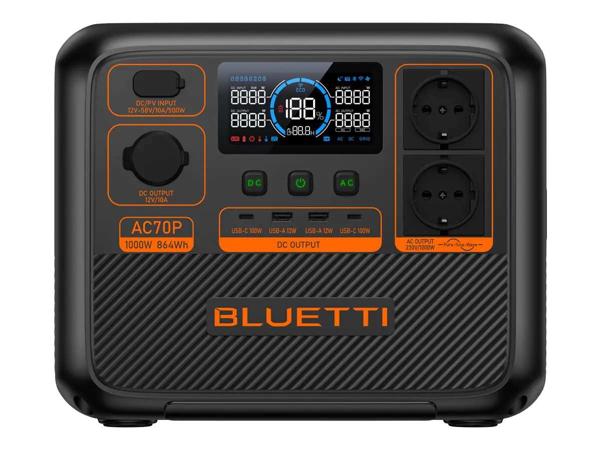 PowerOak Bluetti AC70P - Tragbares kraftwerk - 1000 Watt P-AC70P-EU-GY-BL-010