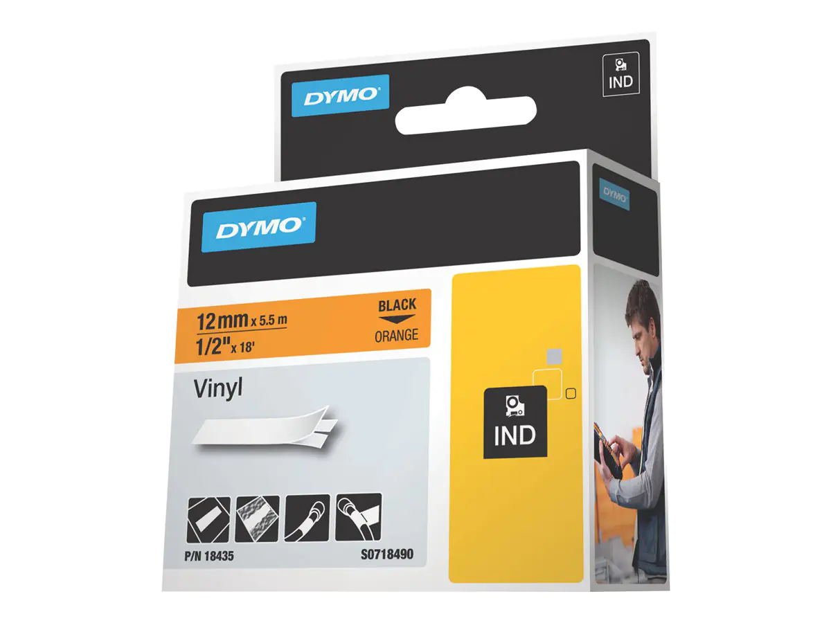 Dymo Selbstklebend - Schwarz auf Orange - Rolle (1,2 cm x 5,5 m) S0718490