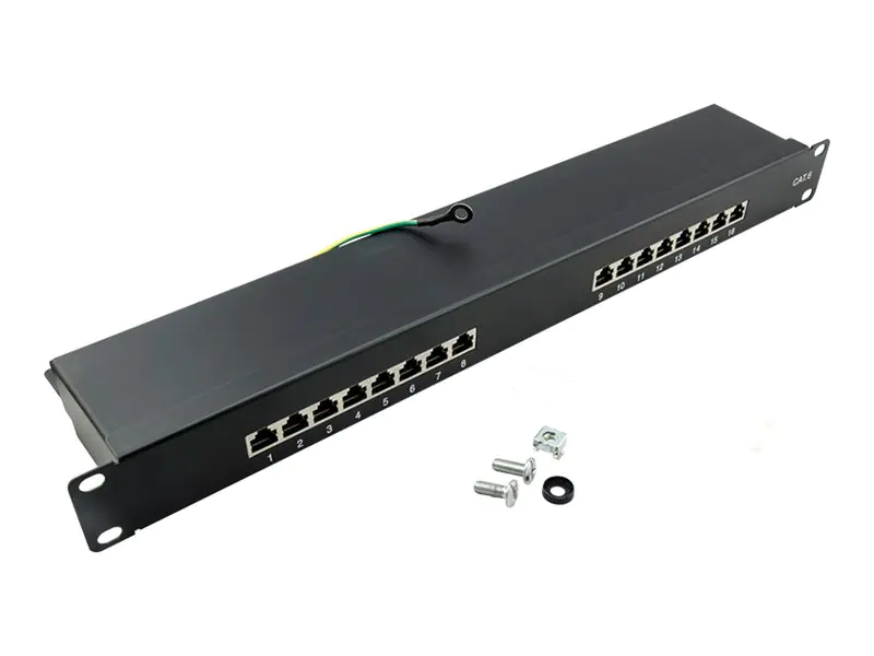 LogiLink EconLine - Patch Panel - Rack montierbar - RJ-45 X 16 - Schwarz, RAL 9005 - 1U - 48.3 cm (19")