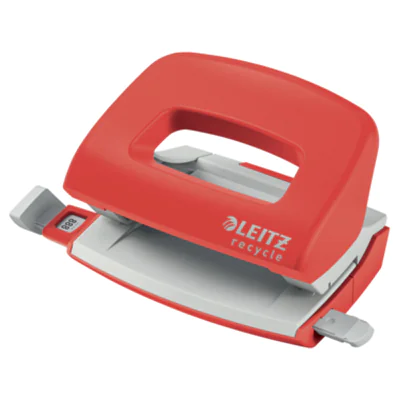 Leitz Locher NeXXt Recycle Mini 8cm 10 Bl. (80 g/m²) mit Anschlagschiene rot