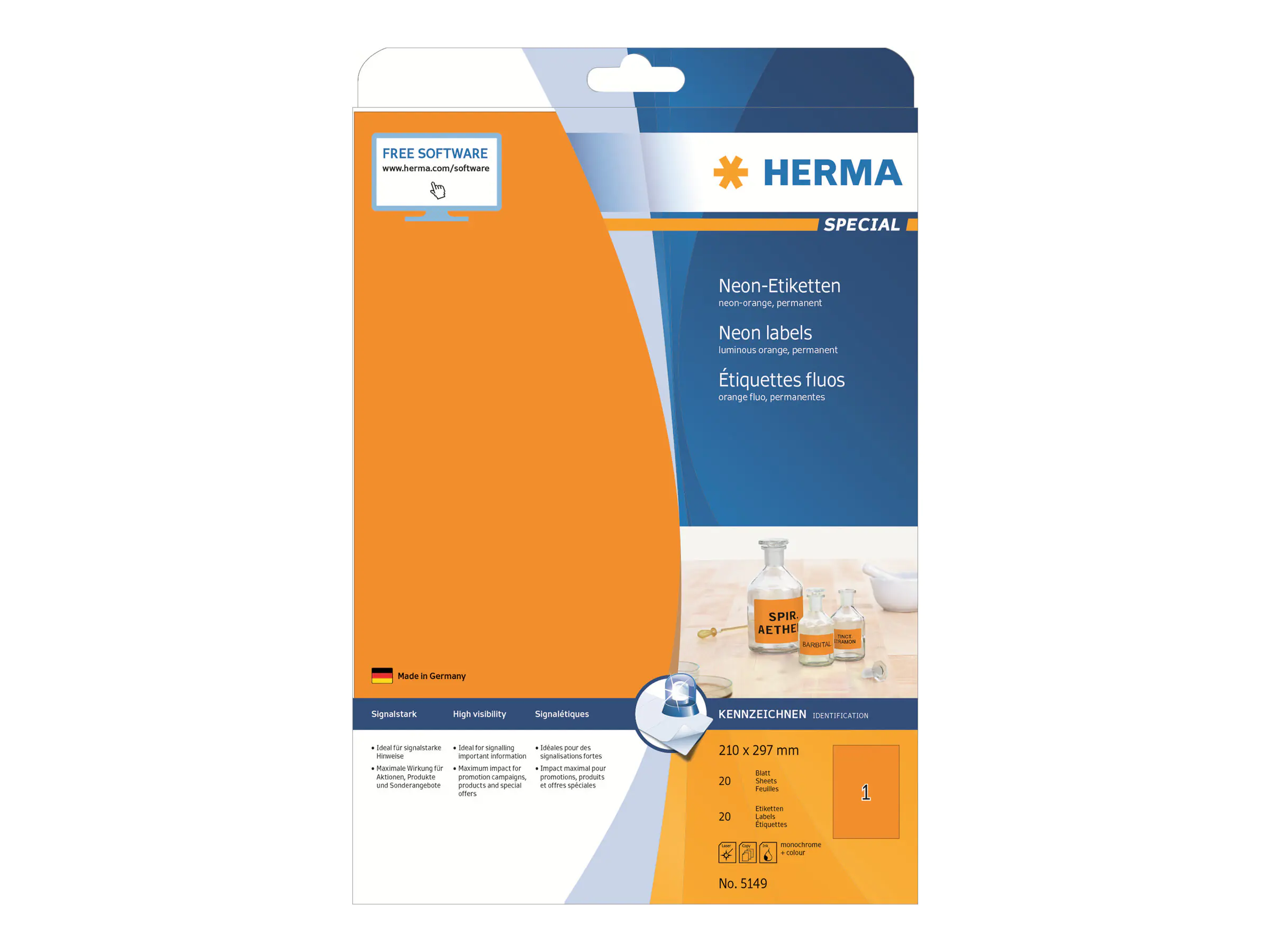 HERMA Special - Papier - matt - permanent selbstklebend - Luminous Orange - A4 (210 x 297 mm) 5149