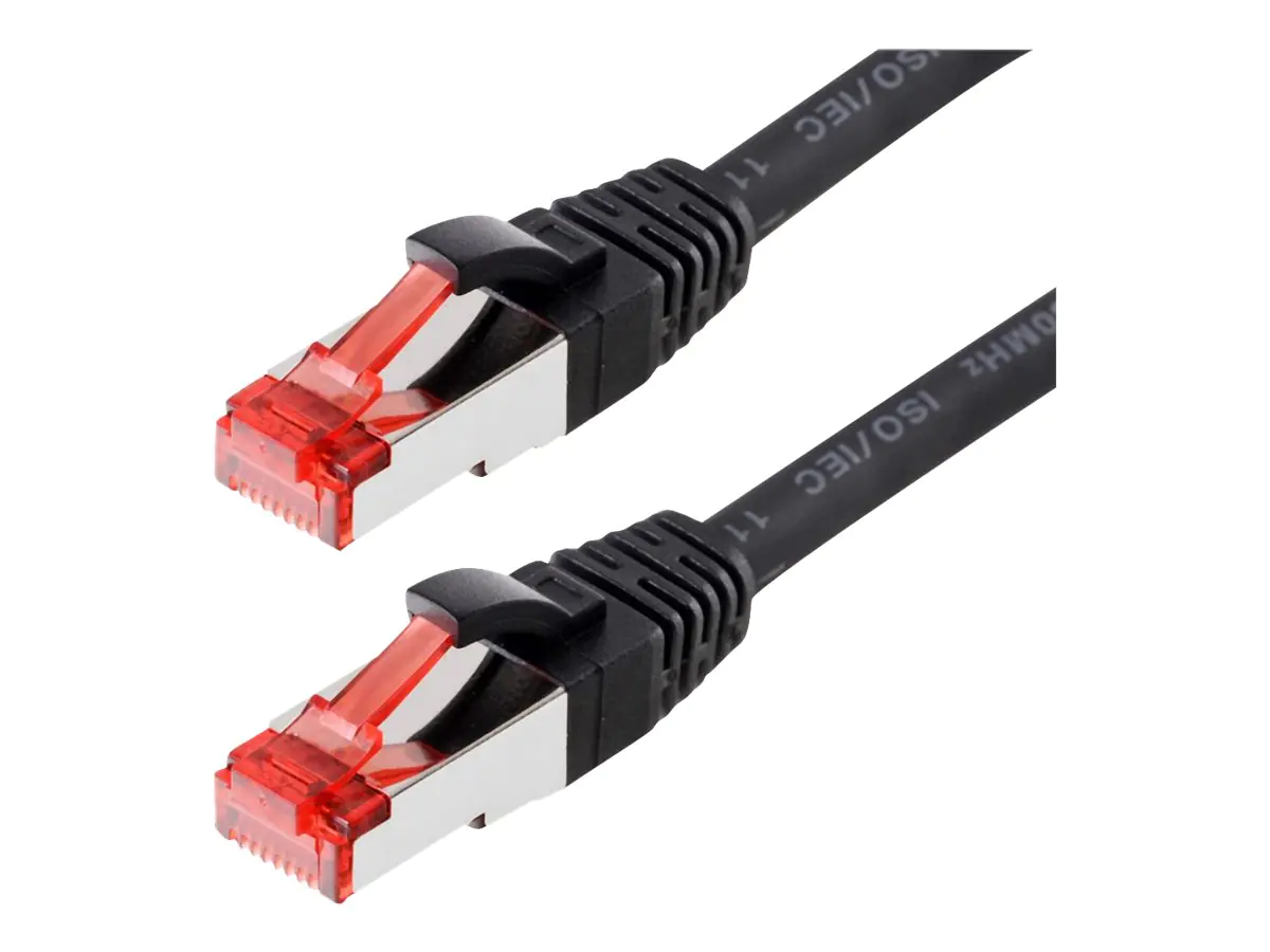 Helos - Patch-Kabel - RJ-45 (M) bis RJ-45 (M) - 25 cm - SFTP, PiMF - CAT 6a - halogenfrei, geformt, ohne Haken - Schwarz