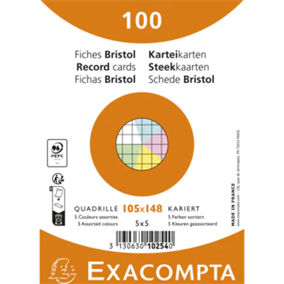Exacompta Karteikarte DIN A6 kariert je 20 x blau, gelb, grün, rosa, weiß 100 St./Pack. Exacompta Karteikarte DIN A6 kariert je 20 x blau, gelb, grün, rosa, weiß 100 St./Pack.