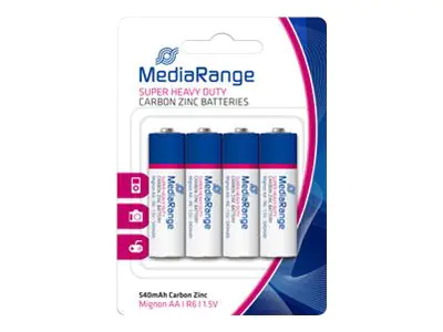 MediaRange - Batterie 4 x AA / LR6 - Kohlenstoff Zink - 540 mAh MediaRange - Batterie 4 x AA / LR6 - Kohlenstoff Zink - 540 mAh