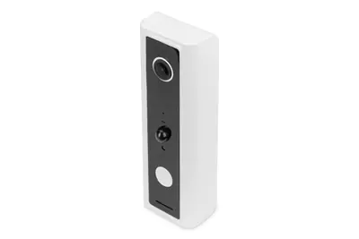 Digitus - Smarte Türklingel mit Glocke - mit Kamera - Full HD, PIR-Bewegungssensor, Batteriebetrieb, Sprachsteuerung - kabellos - Wi-Fi - 2.4 Ghz - Türglocke schwarz/weiß, weiße Glocke