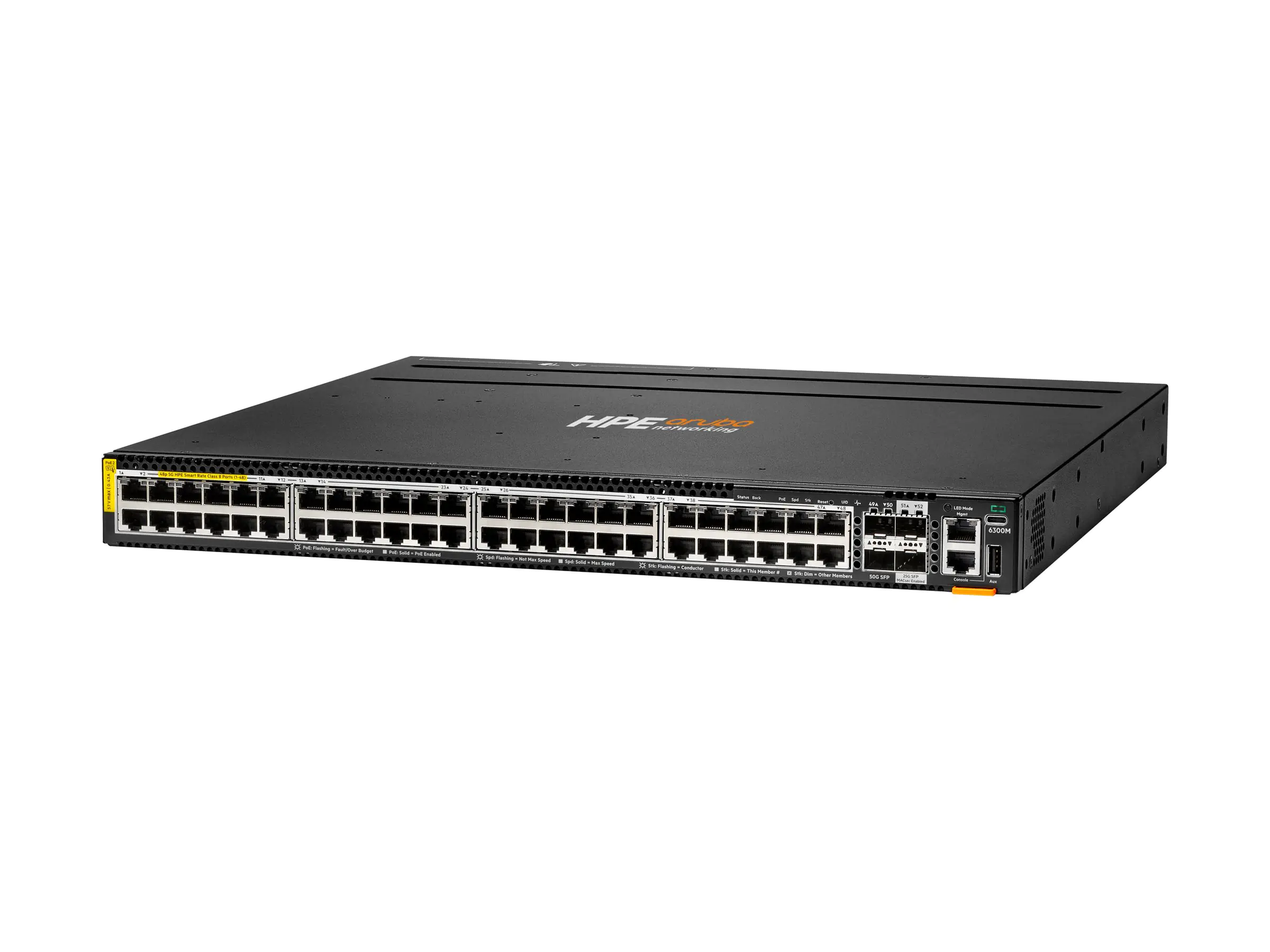 HPE Aruba Networking 6300M 48p 10M/100M/1G Class4 PoE 4p SFP56 50G TAA Switch - Switch - max. Stapelentfernung 10 km - L3 - managed - 48 x 10/100/1000 (PoE+) S0G06A