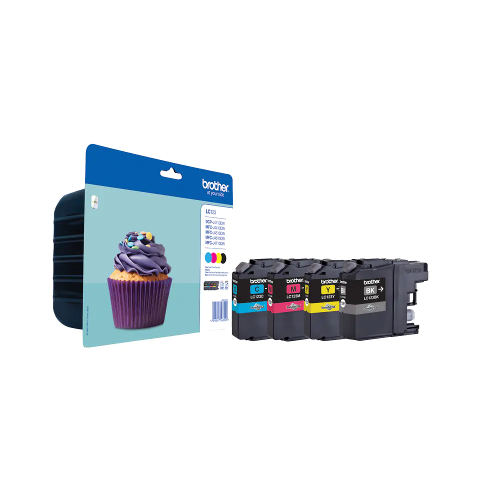 Brother LC123 Value Pack - 4er-Pack - Hohe Ergiebigkeit - Schwarz, Gelb, Cyan, Magenta - Original - Blister mit akustischem/elektromagnetischem Alarm - Tintenpatrone - für Brother DCP-J132, J152, J172, J552, J752, MFC-J245, J470, J650, J6520, J6720, J6920 Brother LC123 Value Pack - 4er-Pack - Hohe Ergiebigkeit - Schwarz, Gelb, Cyan, Magenta - Original - Blister mit akustischem/elektromagnetischem Alarm - Tintenpatrone - für Brother DCP-J132, J152, J172, J552, J752, MFC-J245, J470, J650, J6520, J6720, J6920