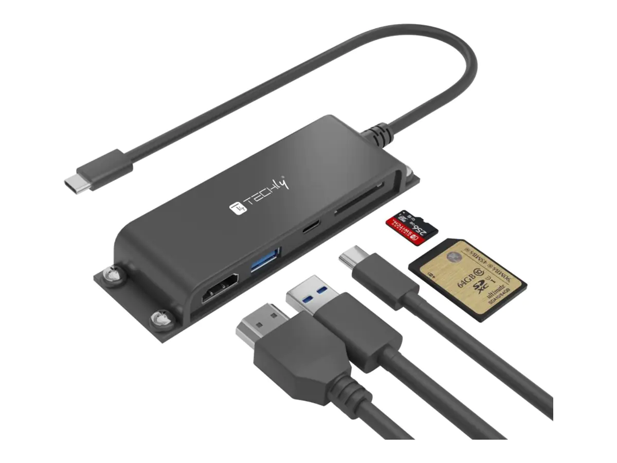 Techly Docking Station 5 in 1 USB-C HDMI Hub mit Micro SD/SD Reader