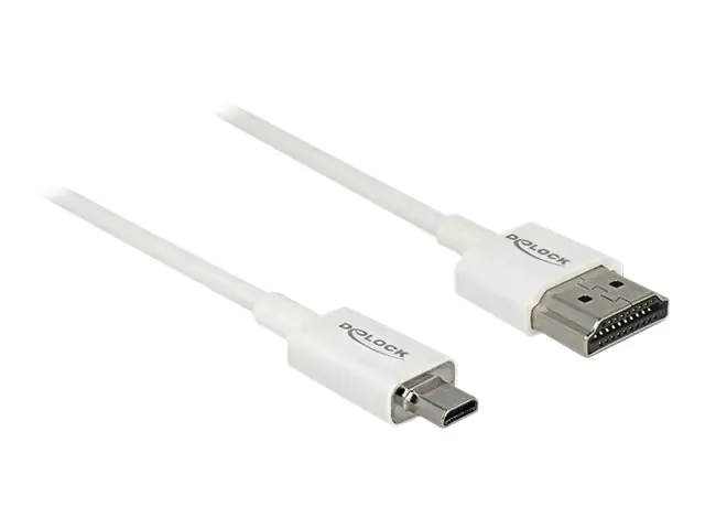 Delock Slim High Quality - HDMI mit Ethernetkabel - mikro HDMI (M) bis HDMI (M) - 25 cm - dreifach abgeschirmtes Twisted-Pair-Kabel - weiß - 4K Unterstützung