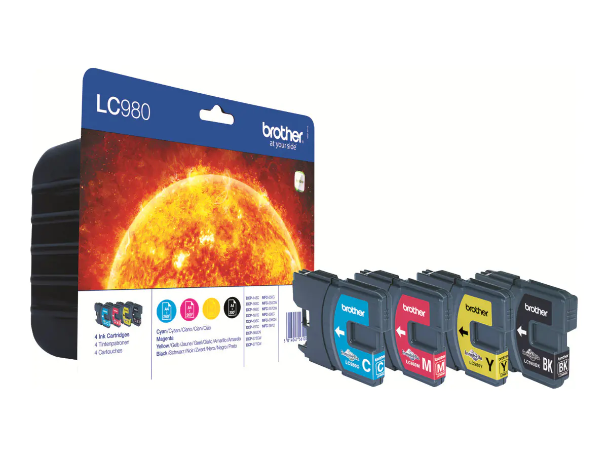Brother LC980VALBPDR - 4er-Pack - Schwarz, Gelb, Cyan, Magenta - Original - Blisterverpackung - Tintenpatrone - für Brother DCP-145, 163, 165, 195, 365, 373, 375, 377, MFC-250, 255, 290, 295, 297 Brother LC980VALBPDR - 4er-Pack - Schwarz, Gelb, Cyan, Magenta - Original - Blisterverpackung - Tintenpatrone - für Brother DCP-145, 163, 165, 195, 365, 373, 375, 377, MFC-250, 255, 290, 295, 297