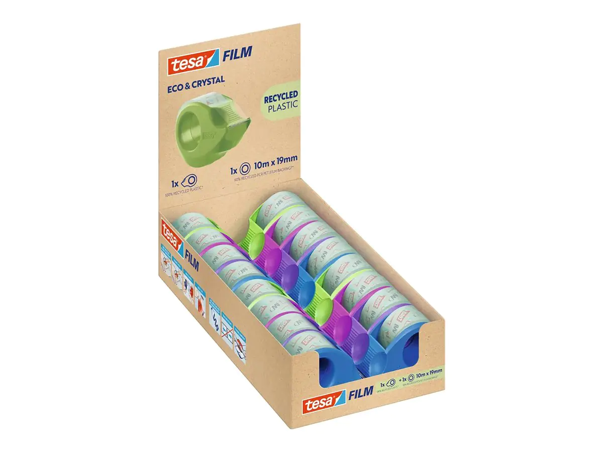 tesa® Handabroller Eco & Crystal Mini nachfüllbar inkl. 1 Rolle tesafilm® Eco & Crystal ohne Lösungsmittel grün