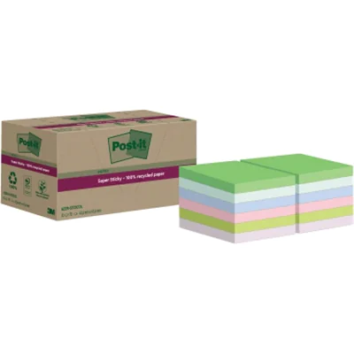 Post-it Haftnotiz Super Sticky Recycling Notes 47,6 x 47,6 cm (B x H) mehrfarbig 70 Bl./Block 12 Block/Pack.