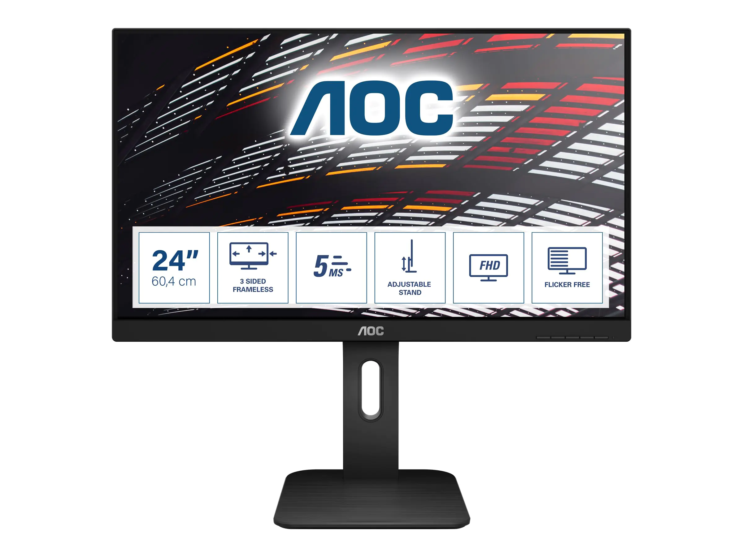 AOC 24P1 - LED-Monitor - 60.5 cm (23.8") - 1920 x 1080 Full HD (1080p) @ 60 Hz - IPS - 250 cd/m² - 1000:1 - 5 ms - HDMI, DVI, DisplayPort, VGA - Lautsprecher