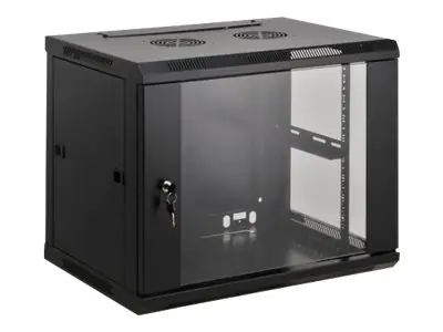 Intellinet Network Cabinet, Wall Mount (Standard), 20U, Usable Depth 350mm/Width 540mm, Black, Assembled, Max 60kg, Metal & Glass Door, Back Panel, Removeable Sides,Suitable also for use on desk or floor,19",Parts for wall install (eg screws/rawl plugs) n
