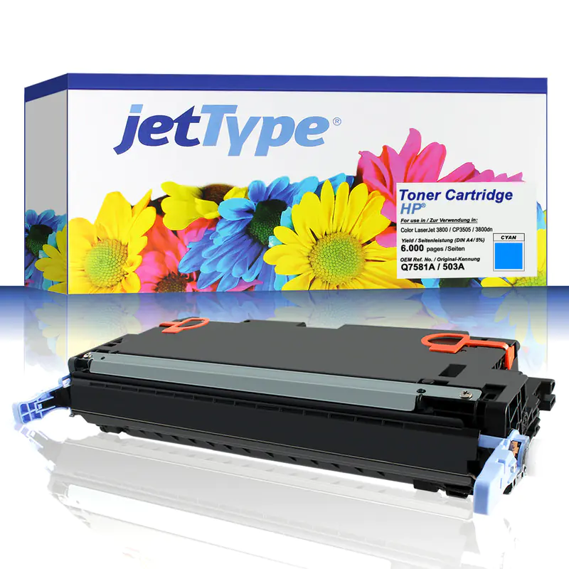 jetType Toner kompatibel zu HP Q7581A 503A cyan 6.000 Seiten 1 Stück jetType Toner kompatibel zu HP Q7581A 503A cyan 6.000 Seiten 1 Stück