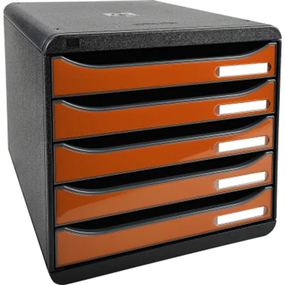 Exacompta Schubladenbox BIG-BOX plus 5 Schubladen DIN A4, Überbreite Polystyrol Gehäusefarbe: schwarz Farbe der Schublade: orange glossy Exacompta Schubladenbox BIG-BOX plus 5 Schubladen DIN A4, Überbreite Polystyrol Gehäusefarbe: schwarz Farbe der Schublade: orange glossy