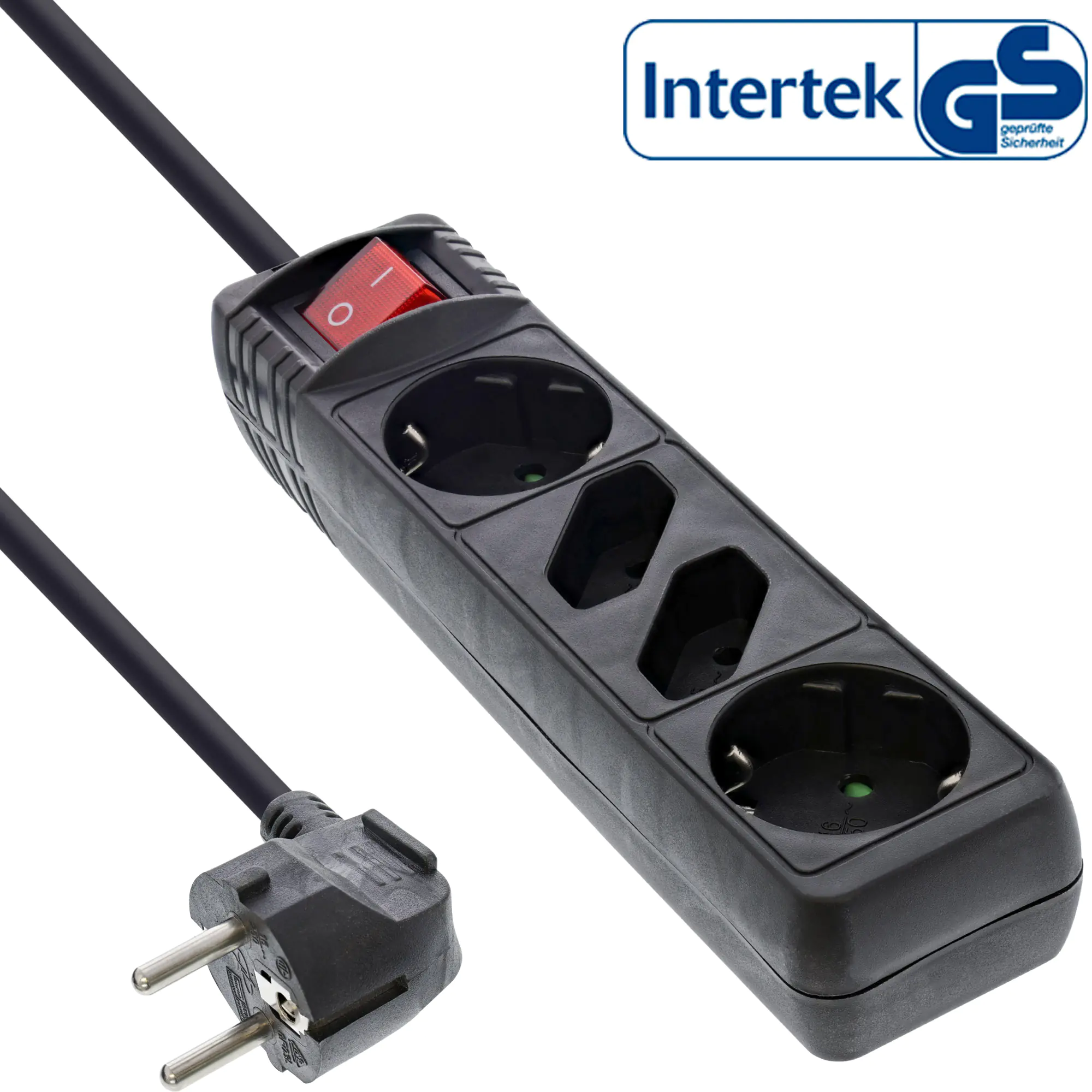 InLine Steckdosenleiste - 4-fach - 2x Schutzkontakt + 2x Euro - schwarz - 3m 16443S