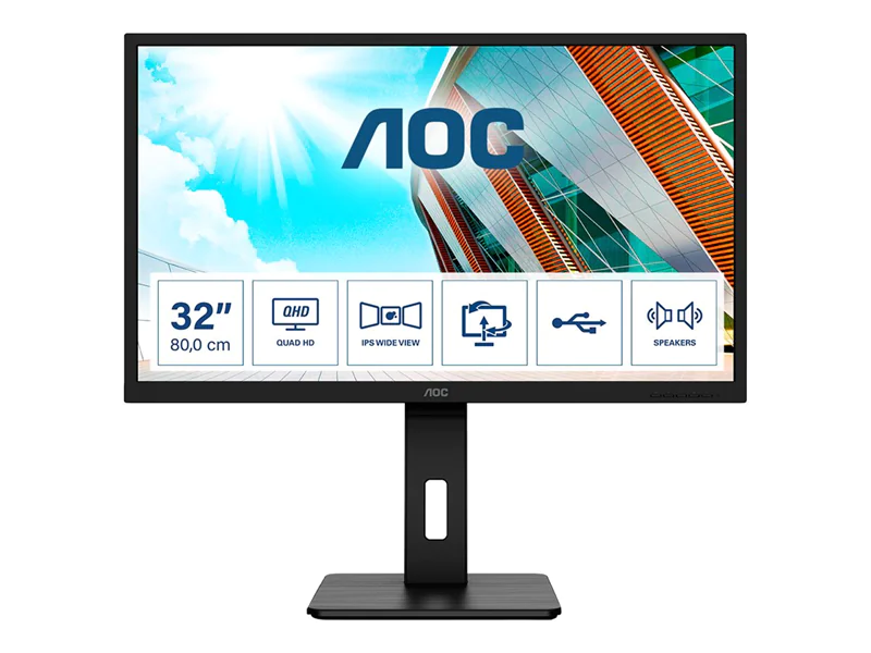AOC Q32P2 - LED-Monitor - 80 cm (31.5") - 2560 x 1440 QHD @ 75 Hz - IPS - 250 cd/m² - 1000:1 - 4 ms - 2xHDMI, DisplayPort - Lautsprecher - Schwarz AOC Q32P2 - LED-Monitor - 80 cm (31.5") - 2560 x 1440 QHD @ 75 Hz - IPS - 250 cd/m² - 1000:1 - 4 ms - 2xHDMI, DisplayPort - Lautsprecher - Schwarz