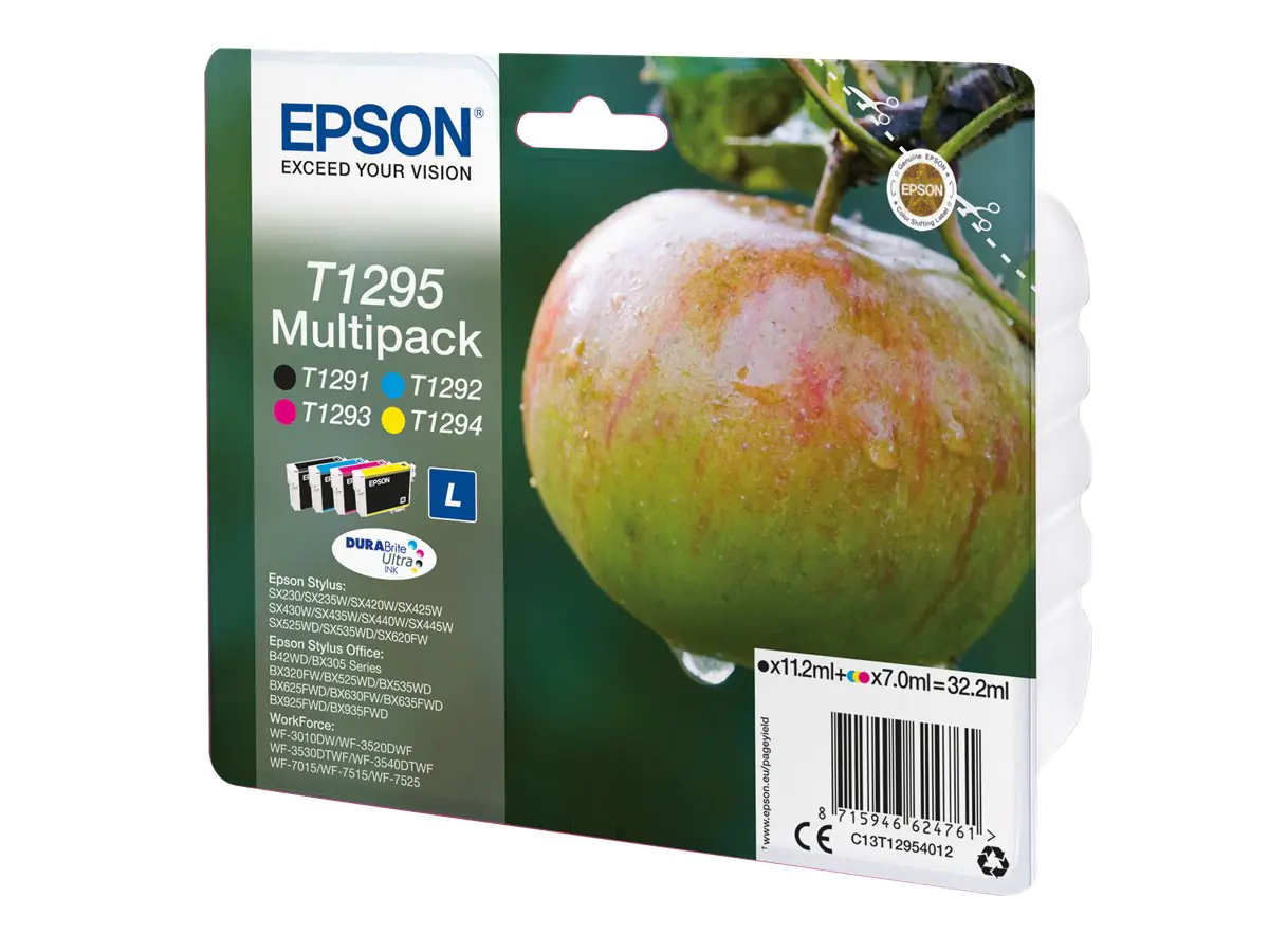 Epson T1295 Multipack - 4er-Pack - 32.2 ml - L-Größe - Schwarz, Gelb, Cyan, Magenta - Original - Tintenpatrone - für Stylus SX230, SX235, SX430, SX438; WorkForce WF-3010, 3520, 3530, 3540, 7015, 7515, 7525