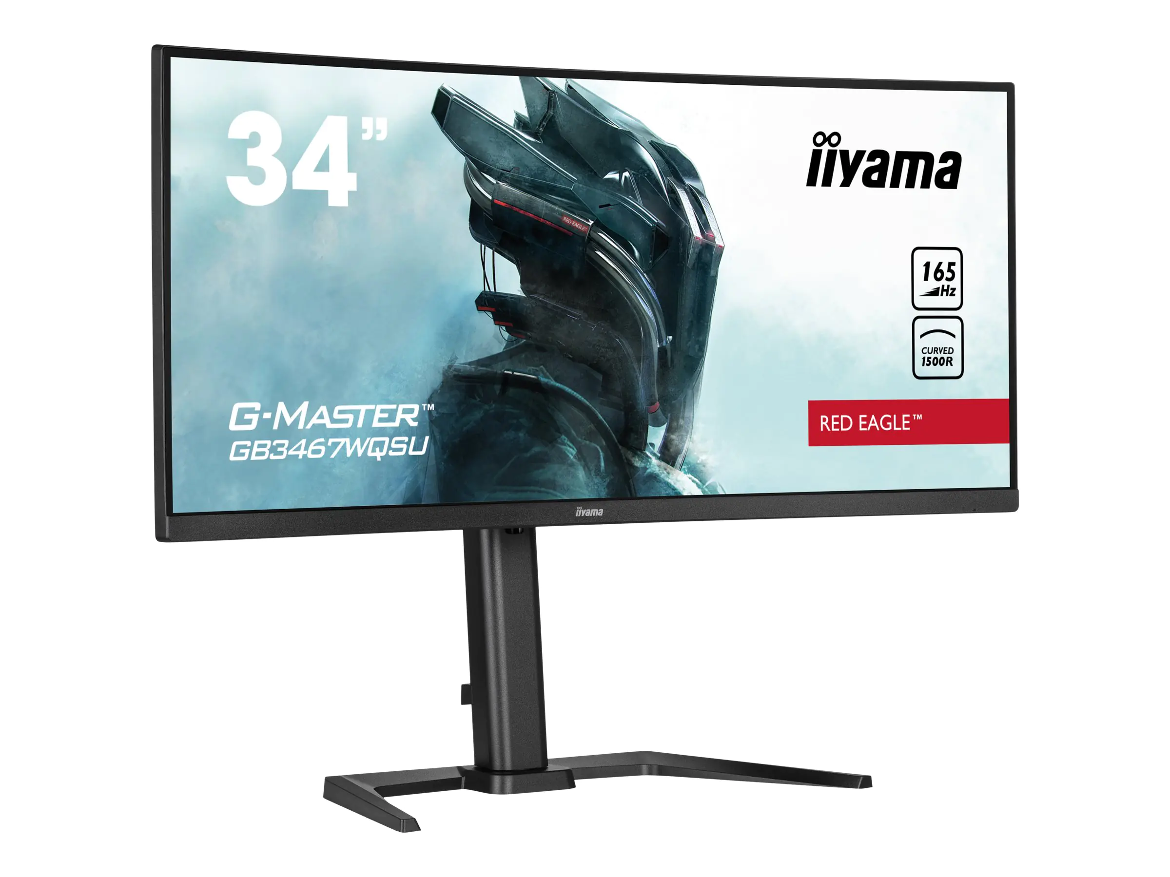 iiyama G-MASTER Red Eagle GB3467WQSU-B5 - LED-Monitor - gebogen - 86.4 cm (34") - 3440 x 1440 UWQHD @ 165 Hz - VA - 550 cd/m² - 3000:1 - HDR400 - 0.4 ms - 2xHDMI, 2xDisplayPort - Lautsprecher - mattschwarz