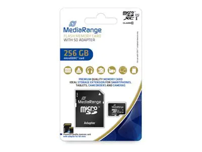 MediaRange MICRO SDXC KARTE 256G MR946 UHS-1 Klasse 10 mit Adapter