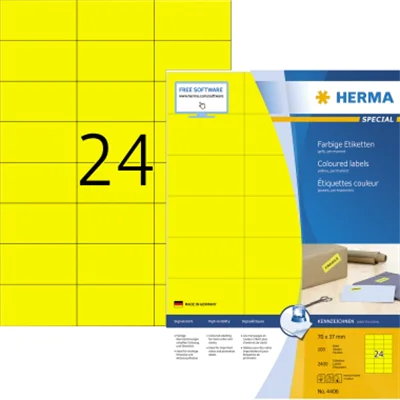 HERMA Etikett SuperPrint 4406 70x37mm gelb 2.400 St./Pack. HERMA Etikett SuperPrint 4406 70x37mm gelb 2.400 St./Pack.
