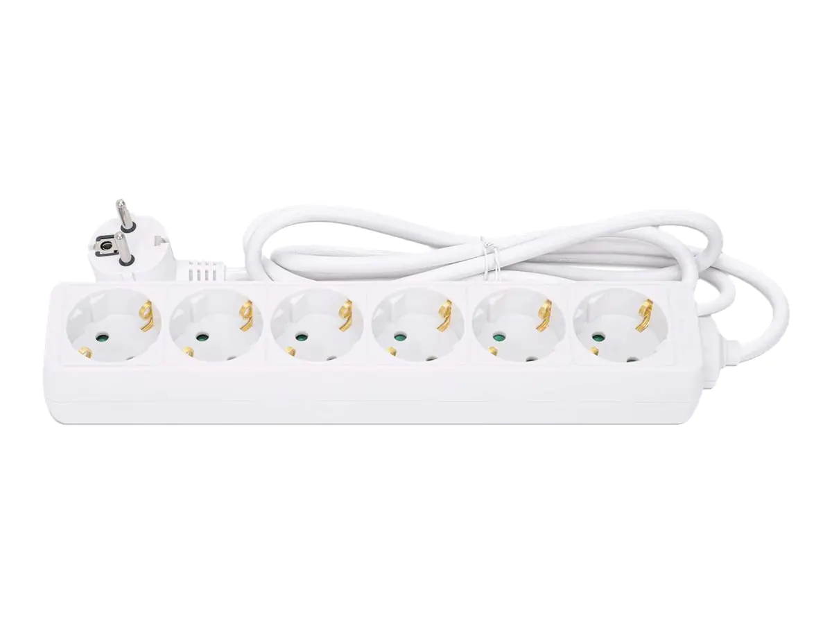 Manhattan Power Distribution Unit EU (2-pin), x6 gang/output, 2m cable, 16A, White, Extension Lead, PDU, Power Strip, Three Year Warranty - Steckdosenleiste - AC 220-250 V - 3680 Watt - Eingabe, Eingang Typ F - Ausgangsanschlüsse: 6 (Typ F) - 2 m Schnur - Manhattan Power Distribution Unit EU (2-pin), x6 gang/output, 2m cable, 16A, White, Extension Lead, PDU, Power Strip, Three Year Warranty - Steckdosenleiste - AC 220-250 V - 3680 Watt - Eingabe, Eingang Typ F - Ausgangsanschlüsse: 6 (Typ F) - 2 m Schnur -