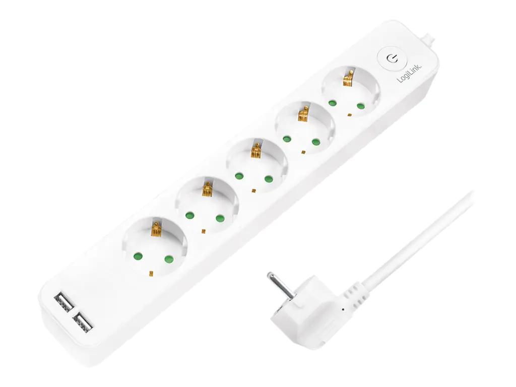 LogiLink - Steckdosenleiste - Wechselstrom 250 V - 3680 Watt - Eingabe, Eingang Stromversorgung - Ausgangsanschlüsse: 5 (2 x USB, 5 x Stecker CEE 7/3) - 1.5 m Schnur - Deutschland