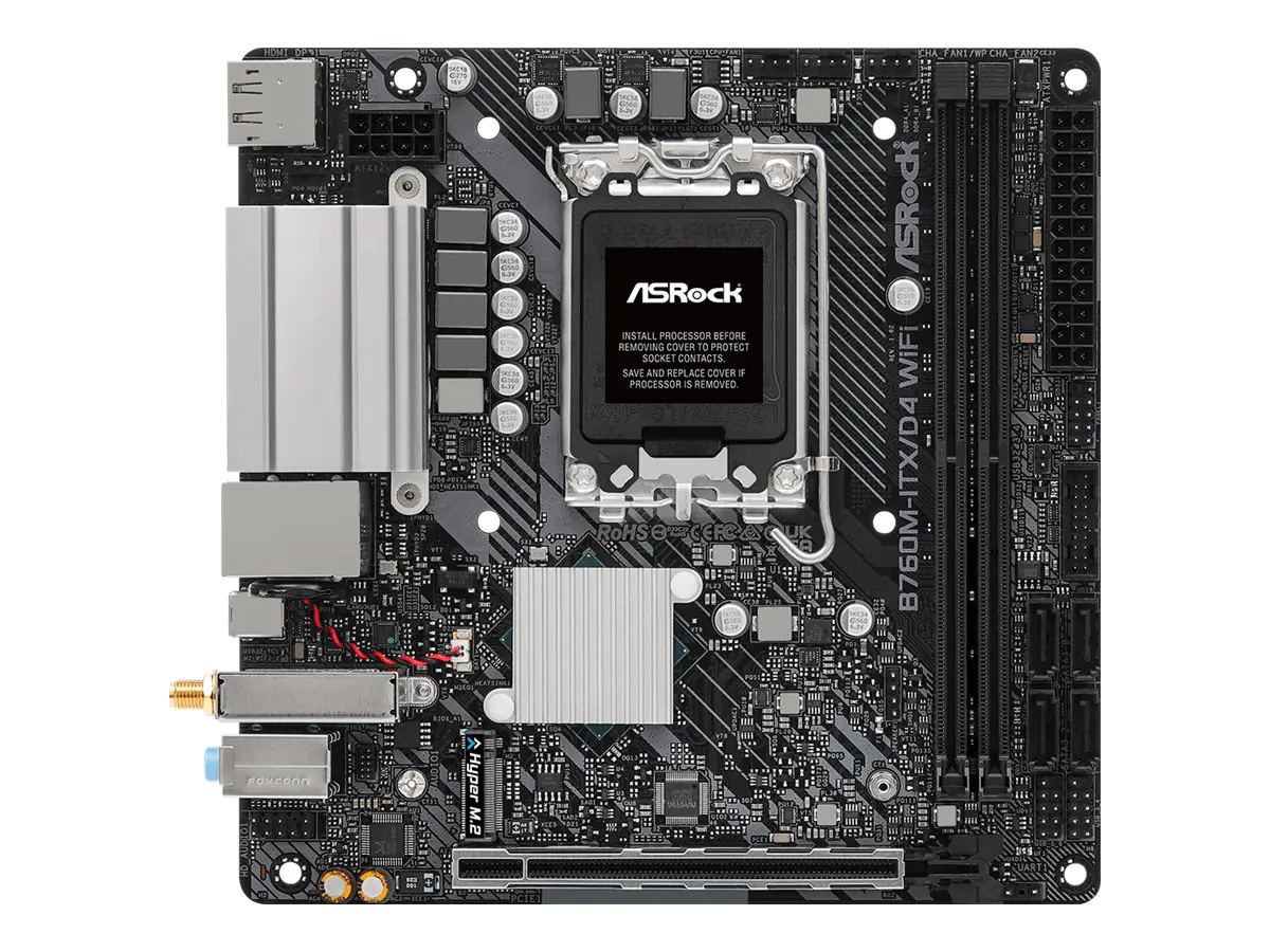 ASRock B760M-ITX/D4 WiFi - Motherboard - Mini-ITX - LGA1700-Sockel - B760 Chipsatz - USB 3.2 Gen 1, USB-C 3.2 Gen 2x2 - Bluetooth, Gigabit LAN, Wi-Fi - Onboard-Grafik (CPU erforderlich) - HD Audio (8-Kanal)