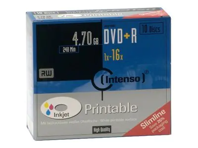Intenso - 10 x DVD+R - 4.7 GB 16x - mit Tintenstrahldrucker bedruckbare Oberfläche - Slim Jewel Case