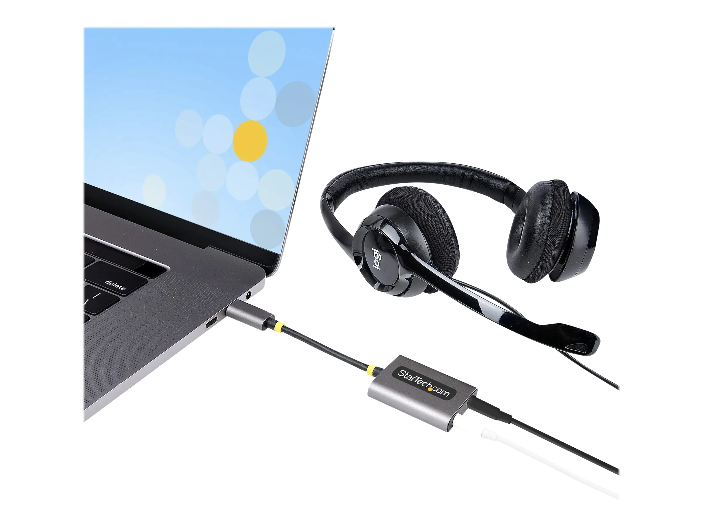 StarTech USB-C Headphone Splitter, USB Type C Dual Headset Adapter w/Microphone Input, USB C to 3.5mm Adapter/Earphone Dongle, USB C to Audio Jack/Aux Output - Mic and Headset Controls, Built-in 24-bit DAC (USBC-AUDIO-SPLITTER) - Audio-Splitter - 24 pin U